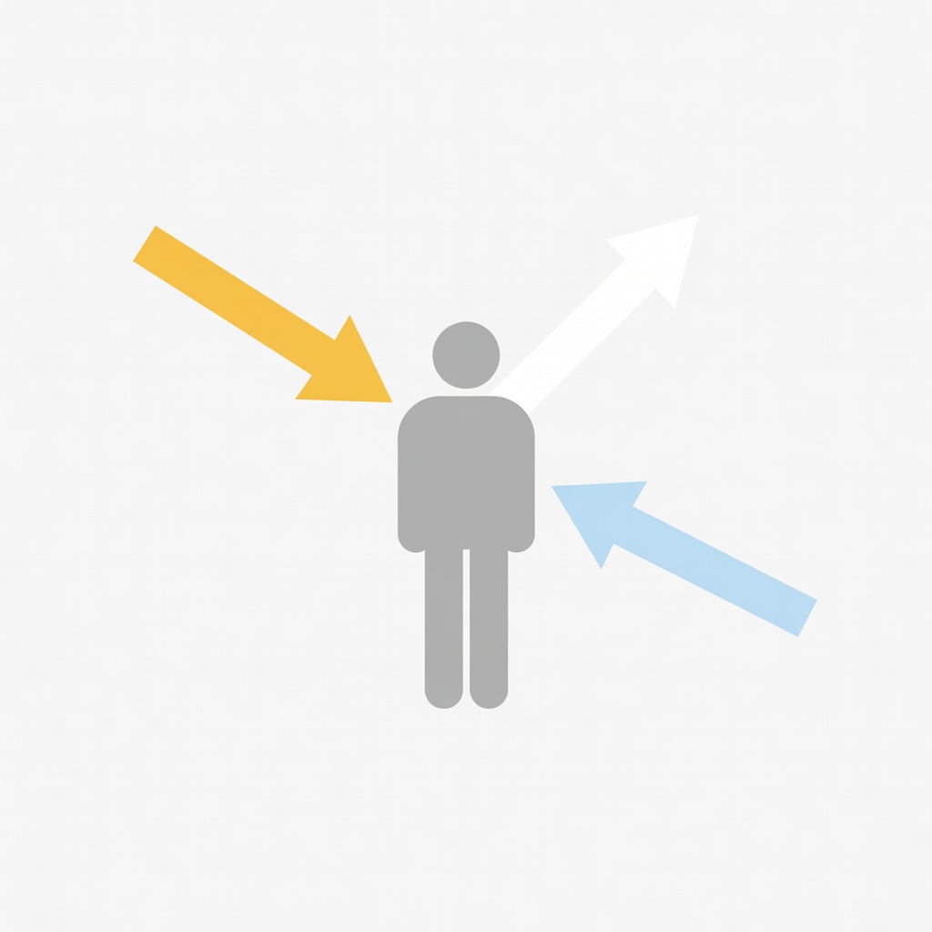Flat vector diagram of key, fill and back lights around a performer with warm and cool colour arrows